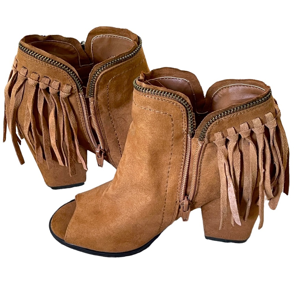 DV Dolce Vita for Target Tan Peep-Toe Fringed Ankle Booties